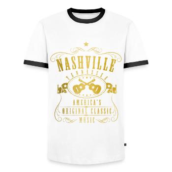 Nashville Tennessee Country Music - Men's Ringer Shirt - white/black - Front - AI Model Female 172 light (172cm) & AI Model Male 178 dark (178cm)