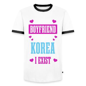 K-Pop Fan Gift Korean Pop Music - Men's Ringer Shirt - white/black - Front - AI Model Female 172 light (172cm) & AI Model Male 178 dark (178cm)