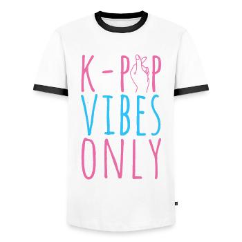 K-Pop Fan Gift Korean Pop Music - Men's Ringer Shirt - white/black - Front - AI Model Female 172 light (172cm) & AI Model Male 178 dark (178cm)