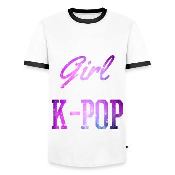 K-Pop Fan Gift Korean Pop Music - Men's Ringer Shirt - white/black - Front - AI Model Female 172 light (172cm) & AI Model Male 178 dark (178cm)