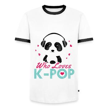 K-Pop Fan Gift Korean Pop Music - Men's Ringer Shirt - white/black - Front - AI Model Female 172 light (172cm) & AI Model Male 178 dark (178cm)