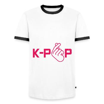 K-Pop Fan Gift Korean Pop Music - Men's Ringer Shirt - white/black - Front - AI Model Female 172 light (172cm) & AI Model Male 178 dark (178cm)