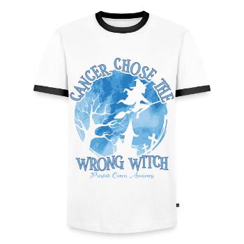 Cancer Witch Light Blue Prostate Cancer - Men's Ringer Shirt - white/black - Front - AI Model Female 172 light (172cm) & AI Model Male 178 dark (178cm)