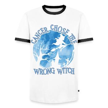 Cancer Witch Light Blue Prostate Cancer - Men's Ringer Shirt - white/black - Front - AI Model Female 172 light (172cm) & AI Model Male 178 dark (178cm)