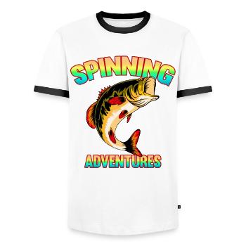 Pêche, pêcheur, pêcheur et pêche au brochet - T-shirt contrasté Homme - blanc/noir - Devant - AI Model Female 172 light (172cm) & AI Model Male 178 dark (178cm)
