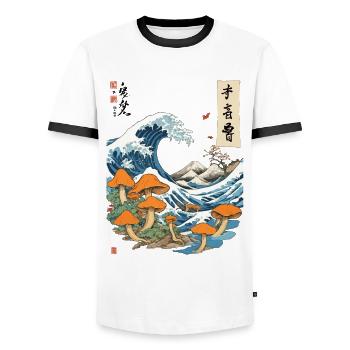 Japanische Welle Vintage Pilze Ukiyo-E Design - Männer Kontrast-T-Shirt - Weiß/Schwarz - Vorne - AI Model Female 172 light (172cm) & AI Model Male 178 dark (178cm)