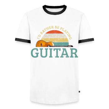Guitar Vintage Guitarist Gift - Men's Ringer Shirt - white/black - Front - AI Model Female 172 light (172cm) & AI Model Male 178 dark (178cm)