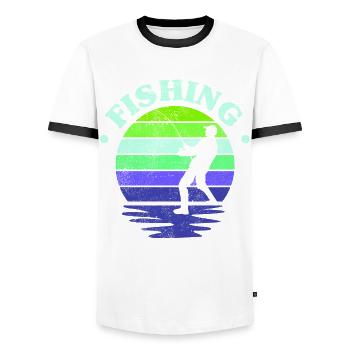 Pêche, pêcheur, pêcheur et pêche au brochet - T-shirt contrasté Homme - blanc/noir - Devant - AI Model Female 172 light (172cm) & AI Model Male 178 dark (178cm)