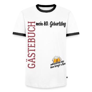 Gästebuch 80. Geburtstag, unterschreiben, Geschen - Männer Kontrast-T-Shirt - Weiß/Schwarz - Vorne - AI Model Female 172 light (172cm) & AI Model Male 178 dark (178cm)