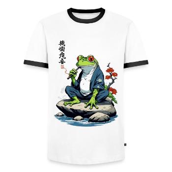 Yokai Grenouille Ukiyo-E Japon Design Rétro - T-shirt contrasté Homme - blanc/noir - Devant - AI Model Female 172 light (172cm) & AI Model Male 178 dark (178cm)