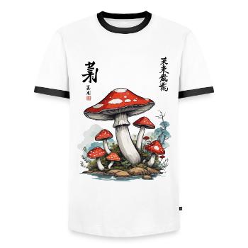 Champignons Japonais Vintage Esthétique Cottagecore - T-shirt contrasté Homme - blanc/noir - Devant - AI Model Female 172 light (172cm) & AI Model Male 178 dark (178cm)