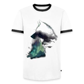 Loup aurores boréales Finlande cadeau - T-shirt contrasté Homme - blanc/noir - Devant - AI Model Female 172 light (172cm) & AI Model Male 178 dark (178cm)