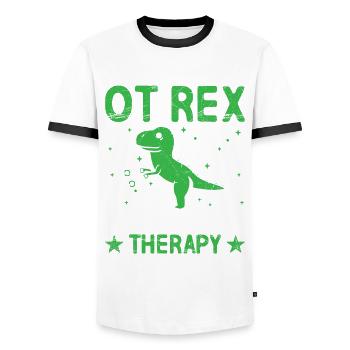 Ot Rex Occupational Therapy Dinosaur Paleontology - Men's Ringer Shirt - white/black - Front - AI Model Female 172 light (172cm) & AI Model Male 178 dark (178cm)