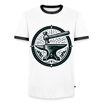 Blacksmith Metalworker Bladesmith Metal - Men's Ringer Shirt - white/black - Front - AI Model Female 172 light (172cm) & AI Model Male 178 dark (178cm)