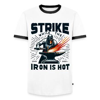 Blacksmith Metalworker Bladesmith Metal - Men's Ringer Shirt - white/black - Front - AI Model Female 172 light (172cm) & AI Model Male 178 dark (178cm)