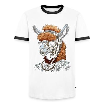 Llama Alpaca Steampunk Vintage Gift - Men's Ringer Shirt - white/black - Front - AI Model Female 172 light (172cm) & AI Model Male 178 dark (178cm)