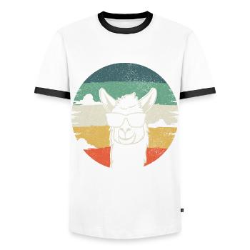 Llama Alpaca Vintage Gift - Men's Ringer Shirt - white/black - Front - AI Model Female 172 light (172cm) & AI Model Male 178 dark (178cm)
