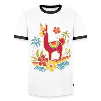 Llama Alpaca Surfer Gift - Men's Ringer Shirt - white/black - Front - AI Model Female 172 light (172cm) & AI Model Male 178 dark (178cm)