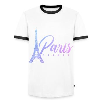 Paris France Eiffel Tower Souvenir - Men's Ringer Shirt - white/black - Front - AI Model Female 172 light (172cm) & AI Model Male 178 dark (178cm)