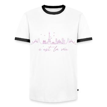 Paris France Eiffel Tower Souvenir - Men's Ringer Shirt - white/black - Front - AI Model Female 172 light (172cm) & AI Model Male 178 dark (178cm)