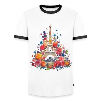Paris France Eiffel Tower Souvenir - Men's Ringer Shirt - white/black - Front - AI Model Female 172 light (172cm) & AI Model Male 178 dark (178cm)
