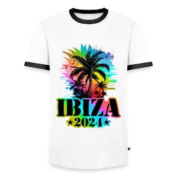 Ibiza 2024 Holiday Colorful - Men's Ringer Shirt - white/black - Front - AI Model Female 172 light (172cm) & AI Model Male 178 dark (178cm)