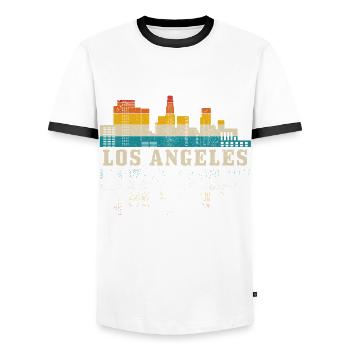 Los Angeles, California, LA - Men's Ringer Shirt - white/black - Front - AI Model Female 172 light (172cm) & AI Model Male 178 dark (178cm)