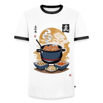 Japonais Ukiyo-E Nourriture Yummy Vintage Esthétique - T-shirt contrasté Homme - blanc/noir - Devant - AI Model Female 172 light (172cm) & AI Model Male 178 dark (178cm)