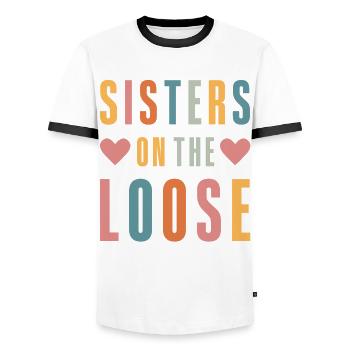 Sisters On The Loose Girls Reunion Trip - Men's Ringer Shirt - white/black - Front - AI Model Female 172 light (172cm) & AI Model Male 178 dark (178cm)