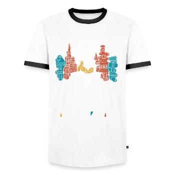 Amsterdam Pays-Bas Hollande Souvenir - T-shirt contrasté Homme - blanc/noir - Devant - AI Model Female 172 light (172cm) & AI Model Male 178 dark (178cm)