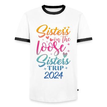 Sisters On The Loose Girls Reunion Trip - Men's Ringer Shirt - white/black - Front - AI Model Female 172 light (172cm) & AI Model Male 178 dark (178cm)