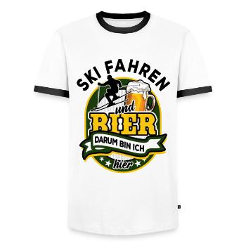Ski fahren & Bier - darum bin ich hier - Männer Kontrast-T-Shirt - Weiß/Schwarz - Vorne - AI Model Female 172 light (172cm) & AI Model Male 178 dark (178cm)