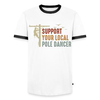 Support Your Local Pole Dancer Lineman - Men's Ringer Shirt - white/black - Front - AI Model Female 172 light (172cm) & AI Model Male 178 dark (178cm)