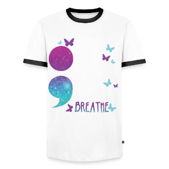 psycMental Health Warrior Purple And Turquoise - Men's Ringer Shirt - white/black - Front - AI Model Female 172 light (172cm) & AI Model Male 178 dark (178cm)