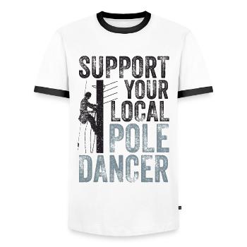 Support Your Local Pole Dancer Lineman - Men's Ringer Shirt - white/black - Front - AI Model Female 172 light (172cm) & AI Model Male 178 dark (178cm)