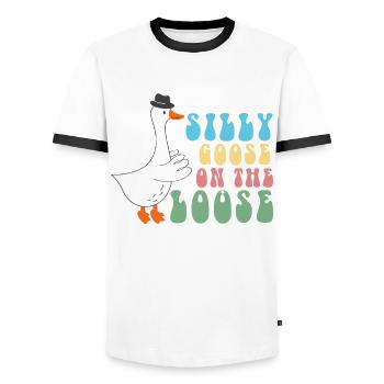 The stupid goose on the loose - Men's Ringer Shirt - white/black - Front - AI Model Female 172 light (172cm) & AI Model Male 178 dark (178cm)