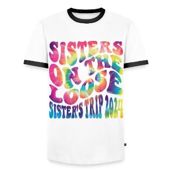 Sisters On The Loose Girls Reunion Trip - Men's Ringer Shirt - white/black - Front - AI Model Female 172 light (172cm) & AI Model Male 178 dark (178cm)