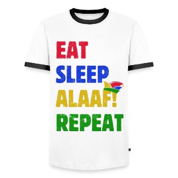 Eat Sleep Alaaf Repeat - Karneval - Spruch - Männer Kontrast-T-Shirt - Weiß/Schwarz - Vorne - AI Model Female 172 light (172cm) & AI Model Male 178 dark (178cm)