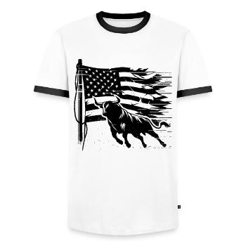 Rodeo Bull Riding Livestock Show Farmer Cattle - Men's Ringer Shirt - white/black - Front - AI Model Female 172 light (172cm) & AI Model Male 178 dark (178cm)