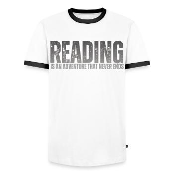 Reading is an adventure book lover - Men's Ringer Shirt - white/black - Front - AI Model Female 172 light (172cm) & AI Model Male 178 dark (178cm)