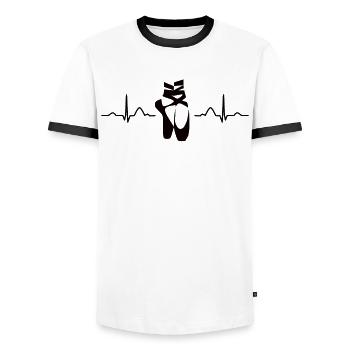 Ballet, Danseur, Battement de cœur, Ecg, Ballerine - T-shirt contrasté Homme - blanc/noir - Devant - AI Model Female 172 light (172cm) & AI Model Male 178 dark (178cm)