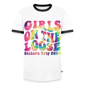 Sisters On The Loose Girls Reunion Trip - Men's Ringer Shirt - white/black - Front - AI Model Female 172 light (172cm) & AI Model Male 178 dark (178cm)