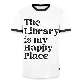 Bibliothèque livre amant lecture rat de bibliothèque - T-shirt contrasté Homme - blanc/noir - Devant - AI Model Female 172 light (172cm) & AI Model Male 178 dark (178cm)