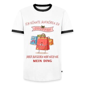 Shoppen shopping Lustige Sprüche - Männer Kontrast-T-Shirt - Weiß/Schwarz - Vorne - AI Model Female 172 light (172cm) & AI Model Male 178 dark (178cm)