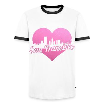 San Francisco California Souvenir - Men's Ringer Shirt - white/black - Front - AI Model Female 172 light (172cm) & AI Model Male 178 dark (178cm)