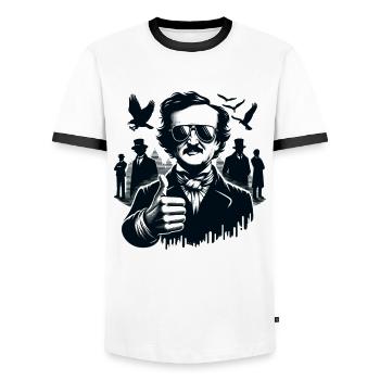 Fan d’Edgar Allan Poe, Littérature classique, - T-shirt contrasté Homme - blanc/noir - Devant - AI Model Female 172 light (172cm) & AI Model Male 178 dark (178cm)