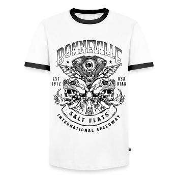 Bonneville Salt Flats Motorradrennen Biker - Männer Kontrast-T-Shirt - Weiß/Schwarz - Vorne - AI Model Female 172 light (172cm) & AI Model Male 178 dark (178cm)