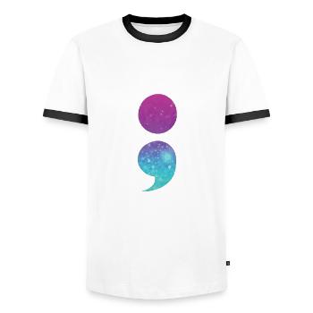 psycMental Health Warrior Purple And Turquoise - Men's Ringer Shirt - white/black - Front - AI Model Female 172 light (172cm) & AI Model Male 178 dark (178cm)