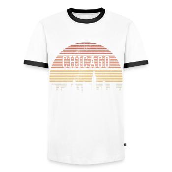 Chicago Illinois Souvenir Gift - Men's Ringer Shirt - white/black - Front - AI Model Female 172 light (172cm) & AI Model Male 178 dark (178cm)