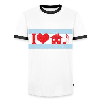 Chicago Illinois Souvenir Gift - Men's Ringer Shirt - white/black - Front - AI Model Female 172 light (172cm) & AI Model Male 178 dark (178cm)